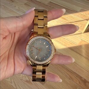 Michael Kors Gold Tone Crystal-Embellished Bracelet Watch with Silver Dial